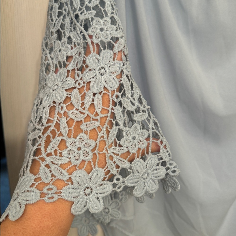 Ice Blue Lace Sleeve Blouse 2x